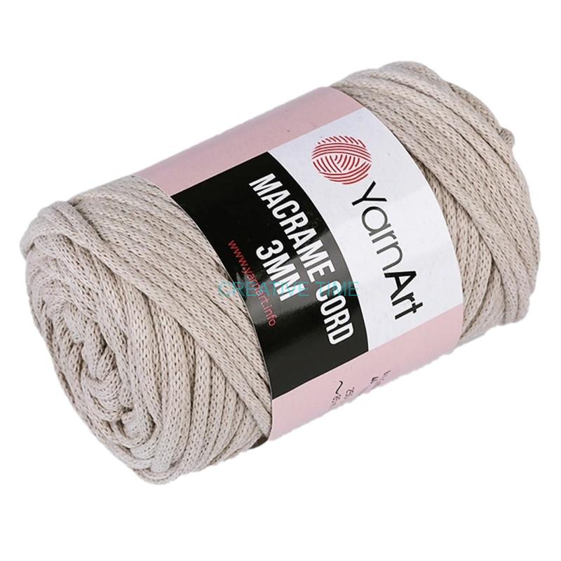 Šnúra pletená YarnArt Macrame Cord 3mm, béžová tmavá, č.753 - 4,5 m