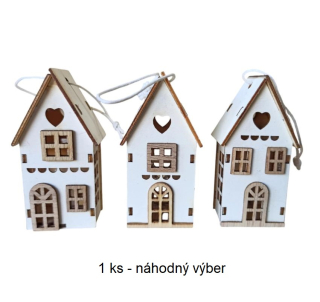 Dekorácia drevený domček biely 3x3,7x7,5 cm - 1 ks