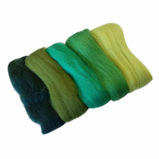 Vlna na plstenie sada 5 farieb, mix zelené - 20 g