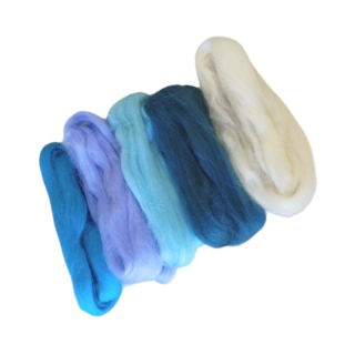 Vlna na plstenie sada 5 farieb, mix modré - 25 g