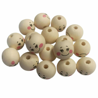 Drevená hlava usmiata s líčkami, korálka 20 mm - 1 ks
