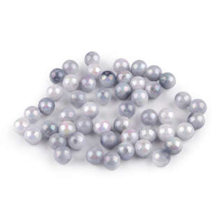 Korálky plastové perly melírované 8 mm - 10 g - biela, sivá