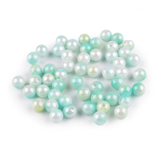Korálky plastové perly melírované 8 mm - 10 g - biela, žltá, modrá