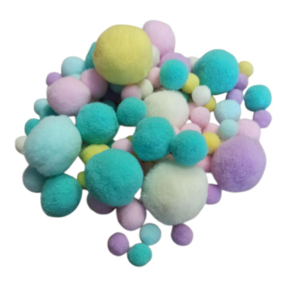 Pompom mix 1-3 cm, 100 ks - pastel