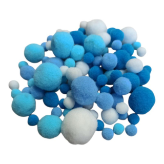 Pompom mix 1-3 cm, 100 ks - modrá
