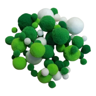 Pompom mix 1-3 cm, 70 ks - zelená