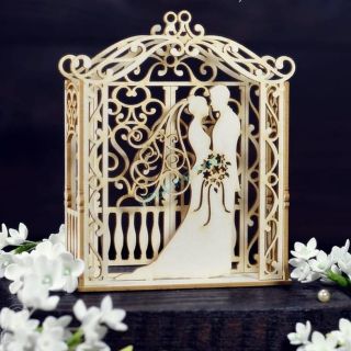Lepenkový výrez chipboards, 3d svadobný altánok 8x9,5cm