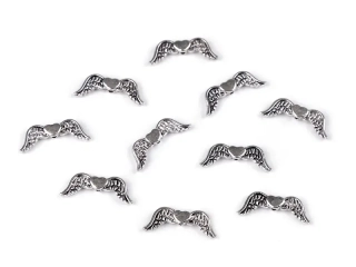 Kovová korálka krídelko so srdiečkom 20x7 mm - 10 ks