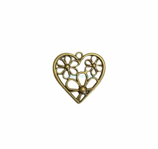 Prívesok starobronz srdce s kvetmi 2,9 x 2,9 cm