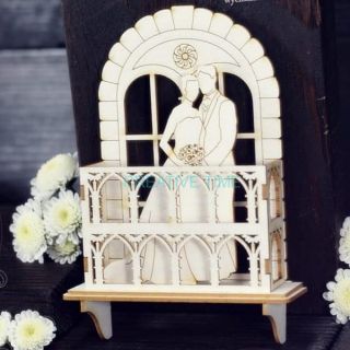 Lepenkový výrez chipboards, 3d svadobný pár na balkóne 11,8x8cm