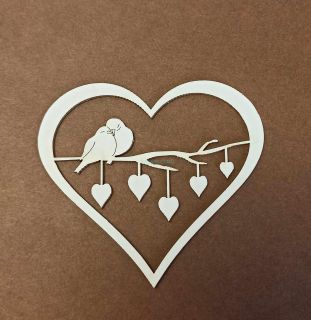 Lepenkový výrez chipboards, srdce s holubičkami 8,3x8cm