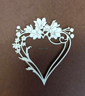 Lepenkový výrez chipboards, srdce s kvetmi 8,5 x 8 cm