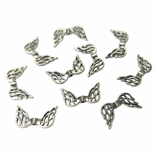 Kovová korálka krídla 19x10 mm, strieborná, 10 ks
