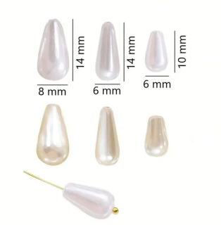 Korálka plastová slza biela, 6x10 mm - 100 ks