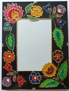 Fotorámček maľovaný na sklo na fotku 10x15cm - Kvety, čierne pozadie 05