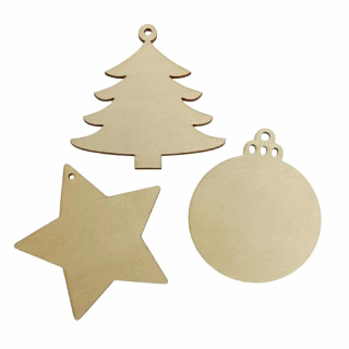 Drevený výrez Vianočné ozdoby 7 cm - set 3 ks