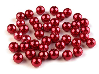Korálky plastové perly červená - 8 mm, 50 ks