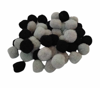 Pompom mix sivo-čierna 1,8 cm - cca 100 ks