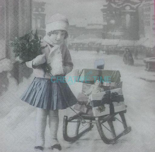 Servítka vintage dievča a sánky